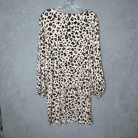 eeSome Shift Dress Womens Size Large Beige Leopard Print V Neck Knit Stretch - Picture 3 of 10